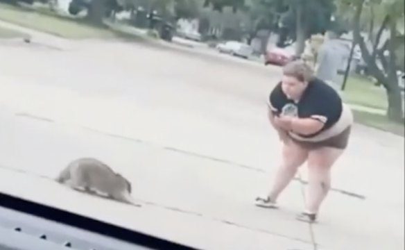 Messed With Nature &amp; Took A L: Chick Thought It Was Cool To Mess With This Raccoon!