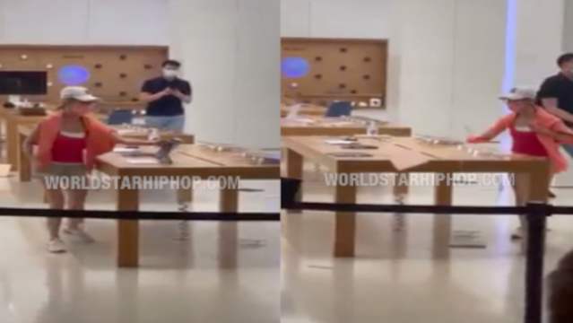 SMH: Lady Goes Off In The Apple Store &amp; Starts Throwing iPads Around! (REPOST)