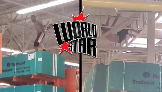 He Asked For That: Crackhead Climbs To The Top Of Home Depot Containers & Gets Blasted By The Sprinkler System!