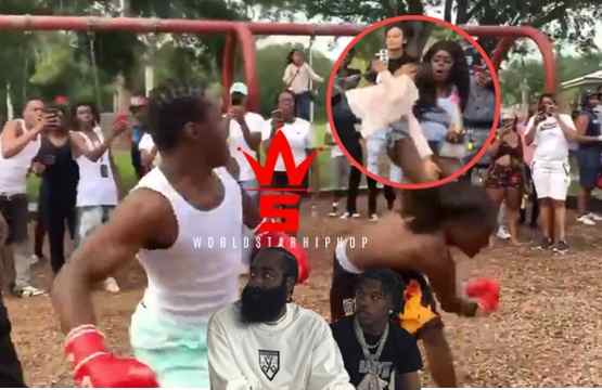 A Boxing Match Went Down At A Kids Playground… Little Girl On The Swings Got Dropped While Ppl Aren’t Paying Her No Mind!