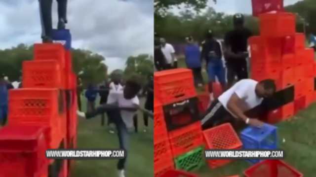 Did Him Dirty: Dude Gets Kicked Down While Attempting The Crate Challenge!