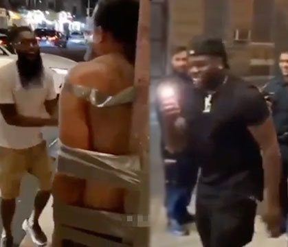 They Wildin’ In NY: Citizens Duct Taped Dude To Street Pole For Allegedly Stealing!