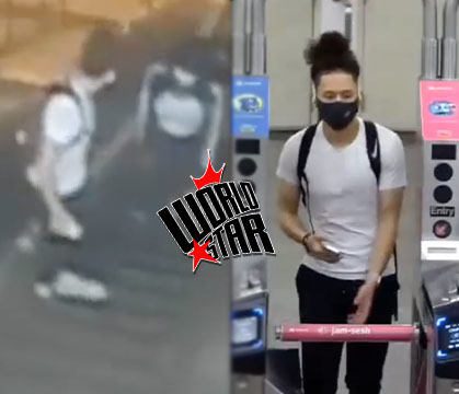 Coward Move: Woman Gets Sparta Kicked Down A Subway Escalator After Calling A Man Out For Shoving Past Her!