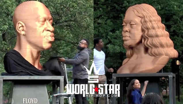 Dope: 10-foot Sculptures Of George Floyd, Breonna Taylor & Congressman John Lewis Were Unveiled In Union Square To Honor Their Lives Through Art!