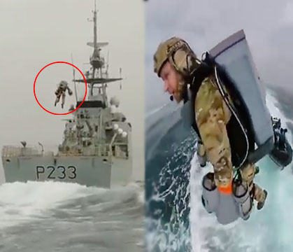 Marines Perform Boarding Exercises With Jetpacks And Land On A High-Speed Ship!