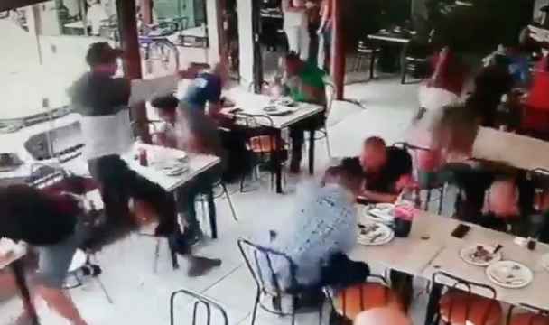Wild: Dude Sees His Opp At The Same Restaurant He's Eating At &amp; Starts Shooting!
