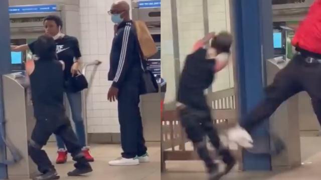 Sent Him Flying: Dude With No Arms Gets Sparta Kicked After Calling A Chick The N-Word On The NYC Subway Station!
