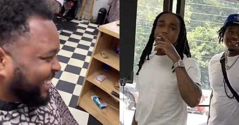 Barber Hilariously Kicks Client Out of Chair When Quavo Walks In