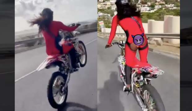 Whoa: Chick In A Dirt Bike Done Scraped Her A$$ Off, Literally!