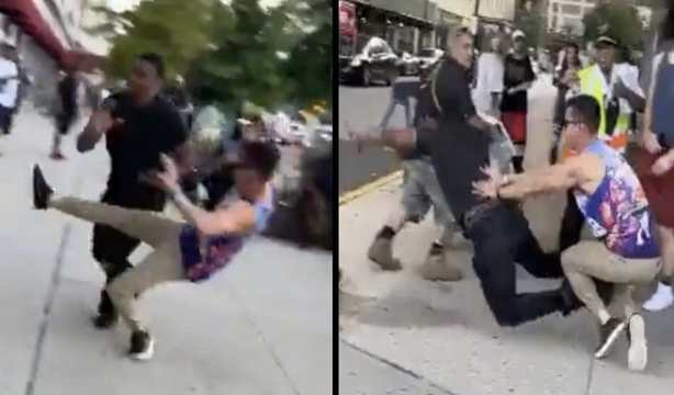 Gah Damn: Fleeing Suspect Stopped By A Bystander & Gets Wrecked By A Pole!