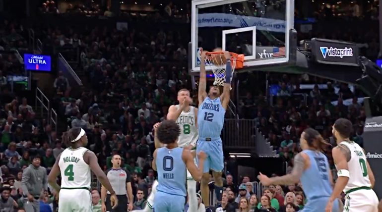 Ja Morant Threw Down A Crazy Double Clutch Dunk In Boston